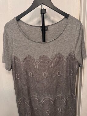Market & Spruce Heather Gray Lace Overlay Short Sleeve Top Womens XL